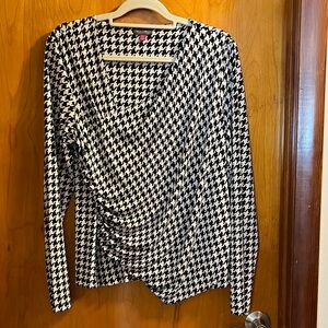 Vince Camuto Black and White Houndstooth Top